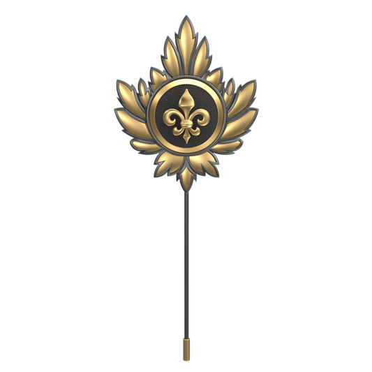 Fleur di lis, Maple Spiritual Lapel with 18kt Gold & Black Ruthenium Plating on Brass .