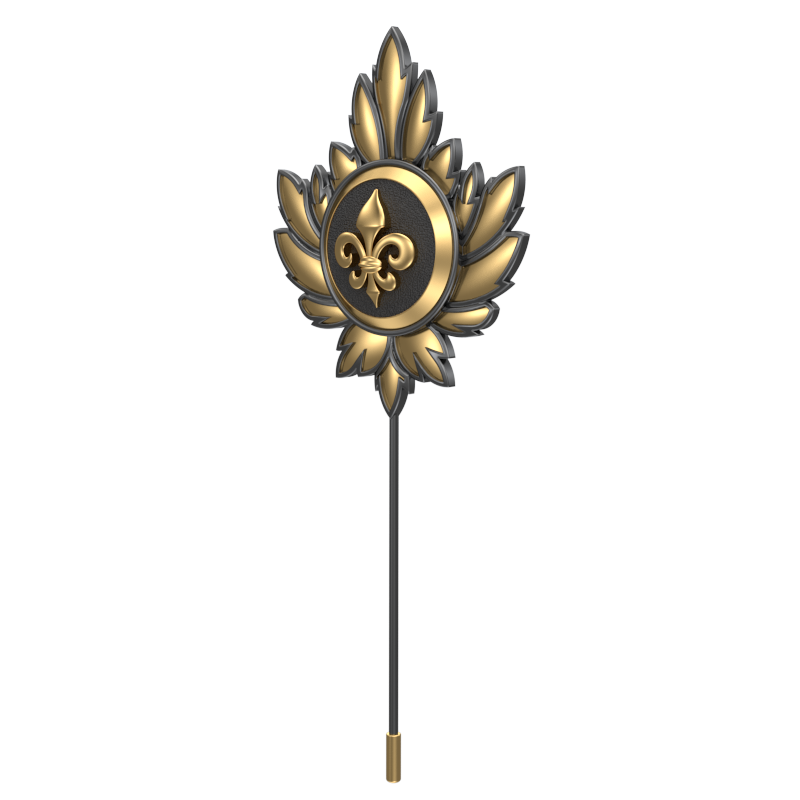 Fleur di lis, Maple Spiritual Lapel with 18kt Gold & Black Ruthenium Plating on Brass .