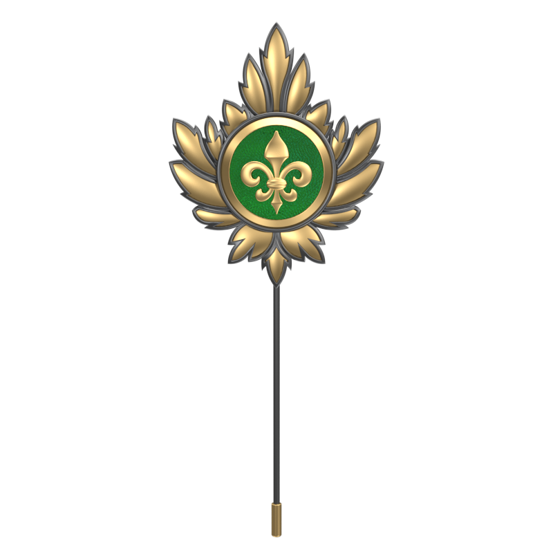 Fleur di lis, Maple Spiritual Lapel with 18kt Gold & Black Ruthenium Plating on Brass .