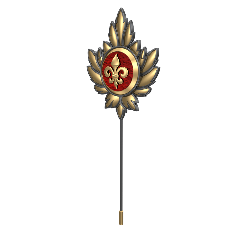 Fleur di lis, Maple Spiritual Lapel with 18kt Gold & Black Ruthenium Plating on Brass .