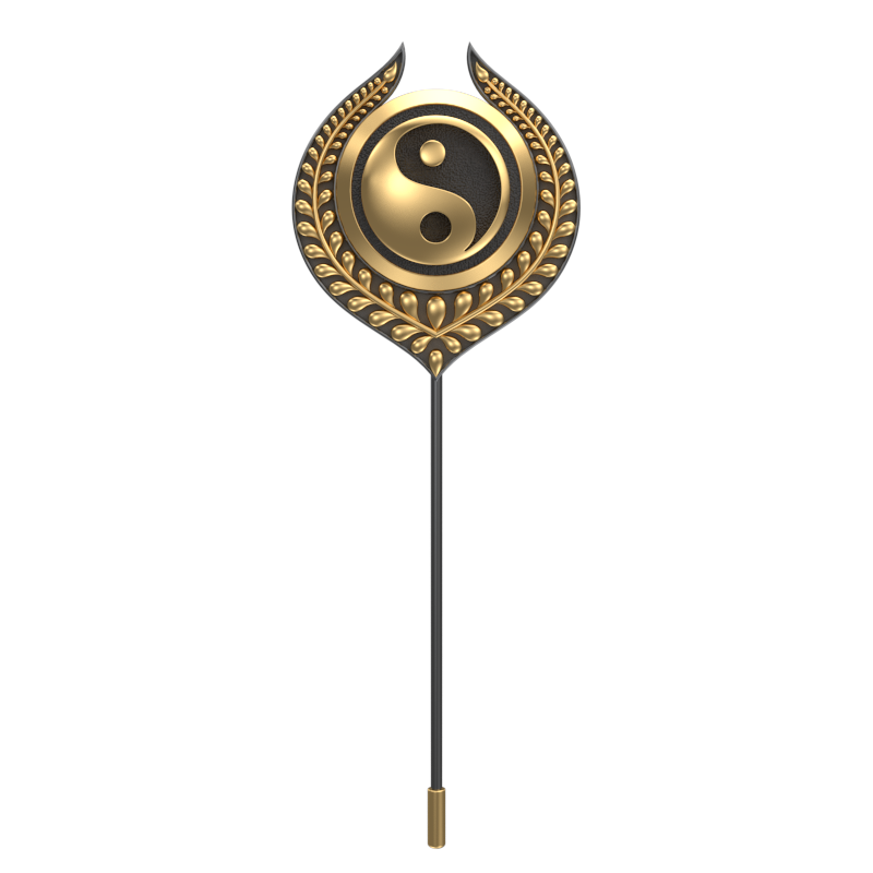 Ying Yang, Leaf Spiritual Lapel with 18kt Gold & Black Ruthenium Plating on Brass .