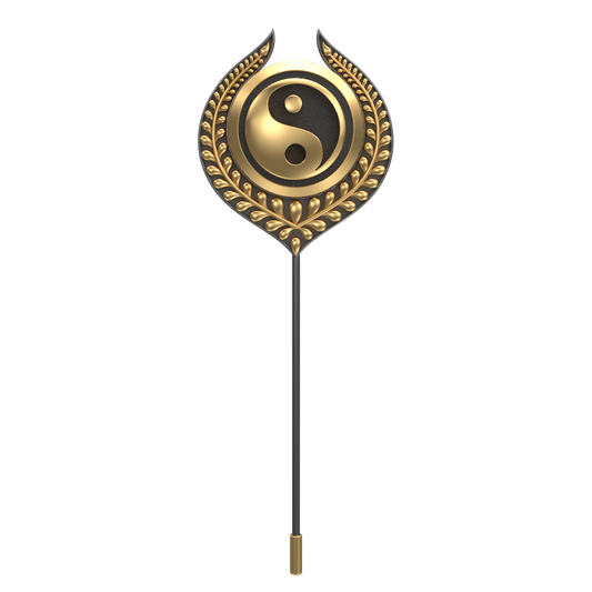 Ying Yang, Leaf Spiritual Lapel with 18kt Gold & Black Ruthenium Plating on Brass .