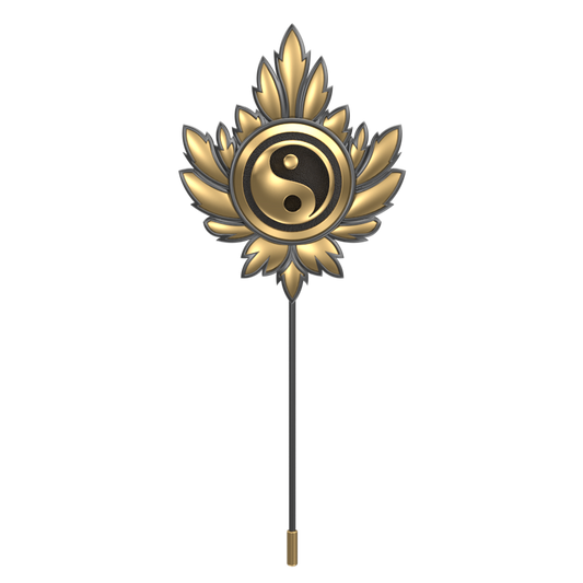 Ying Yang, Maple Spiritual Lapel with 18kt Gold & Black Ruthenium Plating on Brass.