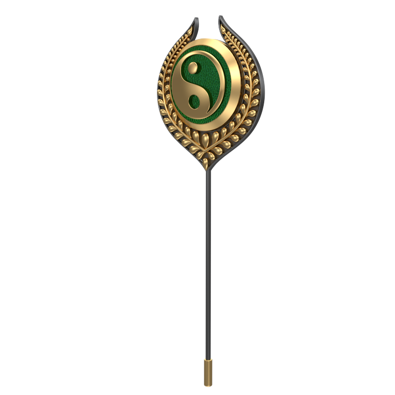 Ying Yang, Leaf Spiritual Lapel with 18kt Gold & Black Ruthenium Plating on Brass .