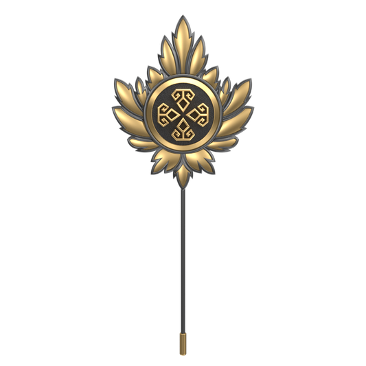 Power, Maple Spiritual Lapel with 18kt Gold & Black Ruthenium Plating on Brass.