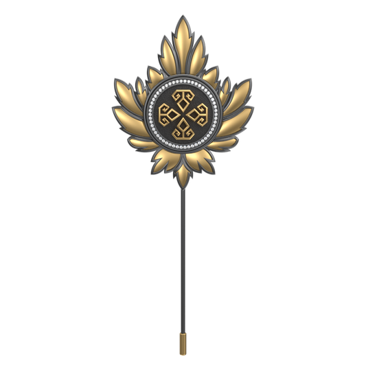 Power Luxe, Maple Spiritual Lapel with CZ Diamonds, 18kt Gold & Black Ruthenium Plating on Brass.