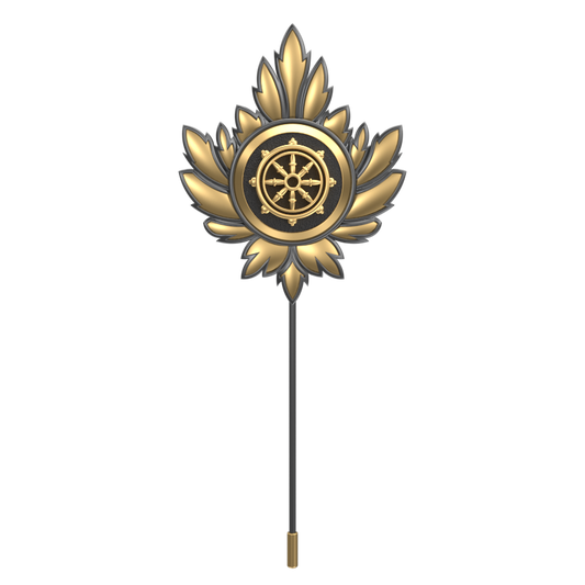 Dharma, Maple Spiritual Lapel with 18kt Gold & Black Ruthenium Plating on Brass.