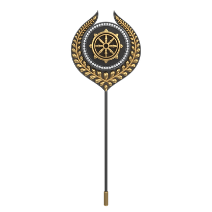 Dharma Luxe, Leaf Spiritual Lapel with CZ Diamonds, 18kt Gold & Black Ruthenium Plating on Brass.