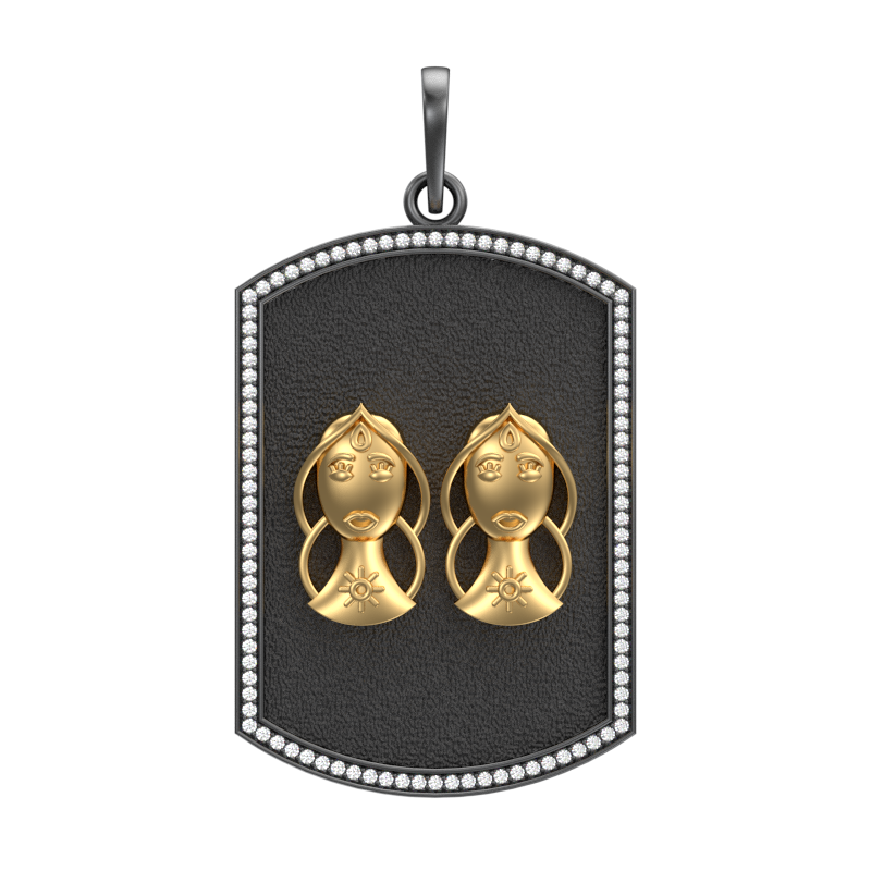 Gemini Zodiac Luxe, Constellation Pendant with CZ Diamonds, 18kt Gold & Black Ruthenium Plating on Brass.