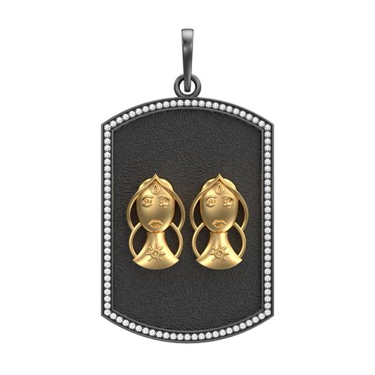 Gemini Zodiac Luxe, Constellation Pendant with CZ Diamonds, 18kt Gold & Black Ruthenium Plating on Brass.