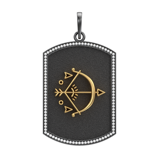 Sagittarius Zodiac Luxe, Constellation Pendant with CZ Diamonds, 18kt Gold & Black Ruthenium Plating on Brass.