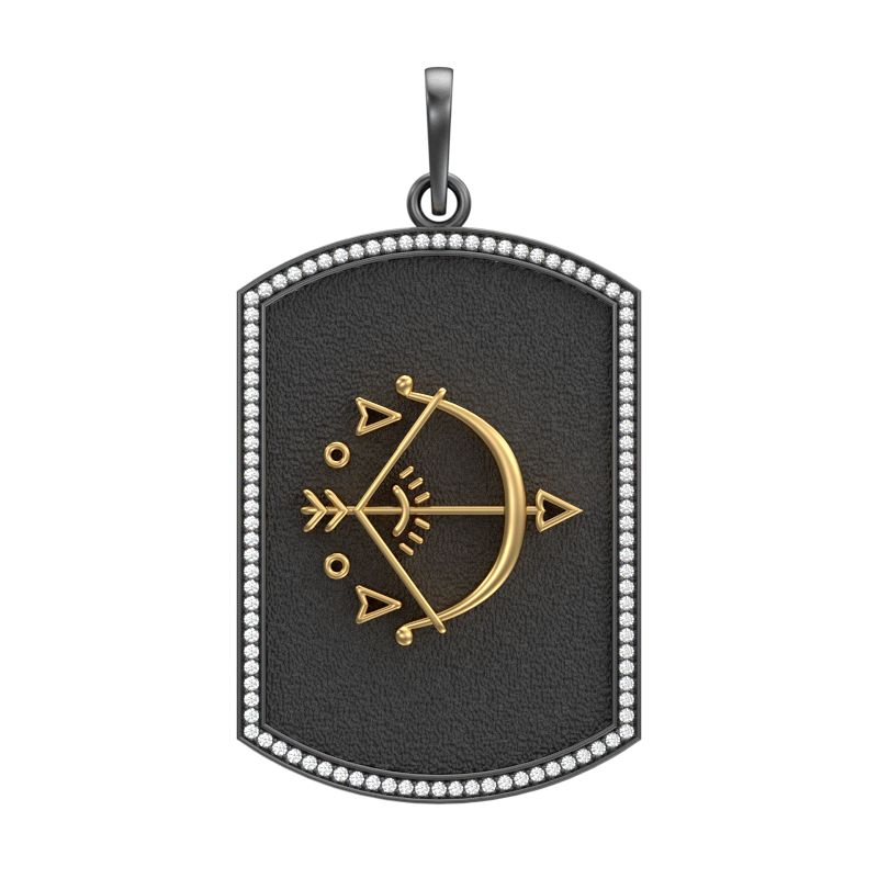 Sagittarius Zodiac Luxe, Constellation Pendant with CZ Diamonds, 18kt Gold & Black Ruthenium Plating on Brass.