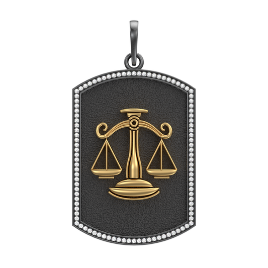 Libra Zodiac Luxe, Constellation Pendant with CZ Diamonds, 18kt Gold & Black Ruthenium Plating on Brass.