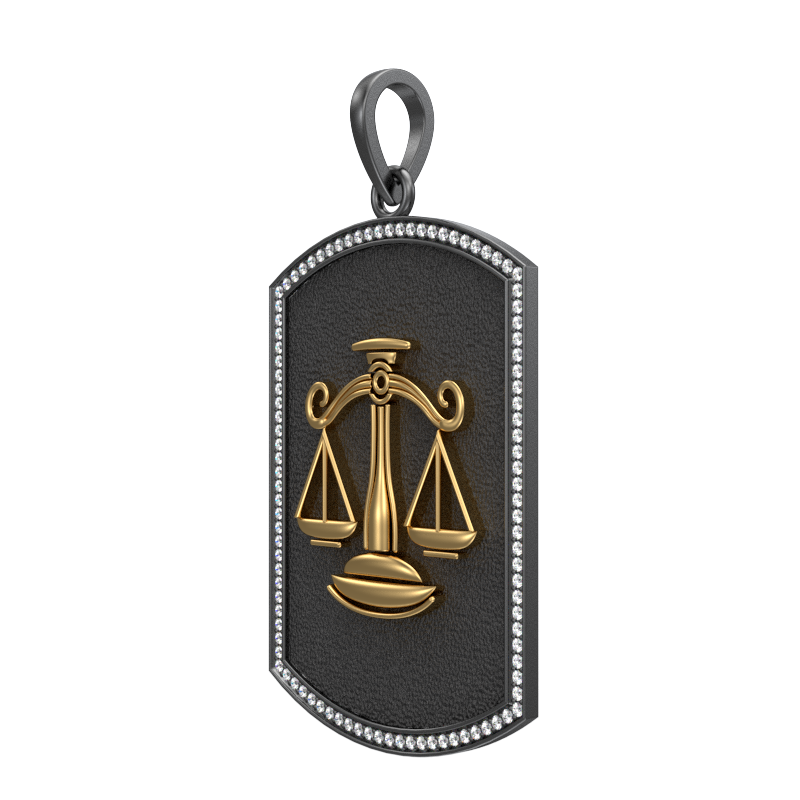 Libra Zodiac Luxe, Constellation Pendant with CZ Diamonds, 18kt Gold & Black Ruthenium Plating on Brass.