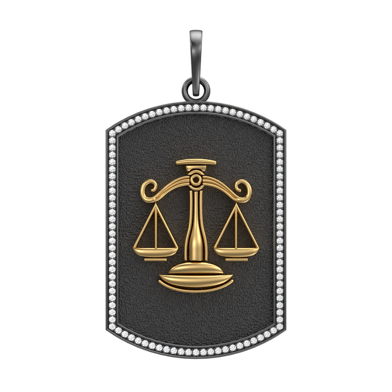 Libra Zodiac Luxe, Constellation Pendant with CZ Diamonds, 18kt Gold & Black Ruthenium Plating on Brass.