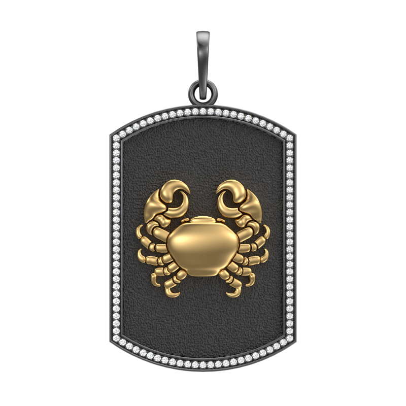 Cancer Zodiac Luxe, Constellation Pendant with CZ Diamonds, 18kt Gold & Black Ruthenium Plating on Brass.