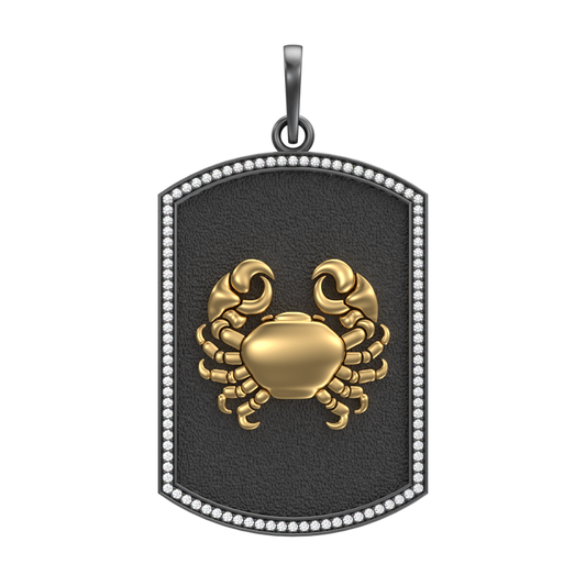 Cancer Zodiac Luxe, Constellation Pendant with CZ Diamonds, 18kt Gold & Black Ruthenium Plating on Brass.