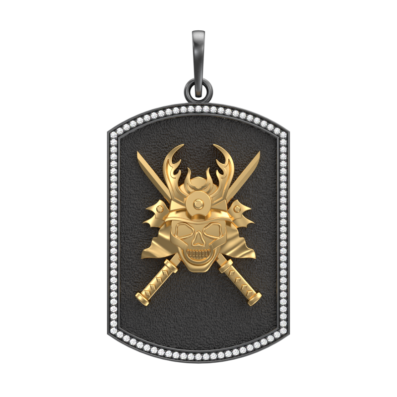 Skull King Luxe, Edgy Pendant with CZ Diamonds, 18kt Gold & Black Ruthenium Plating on Brass.