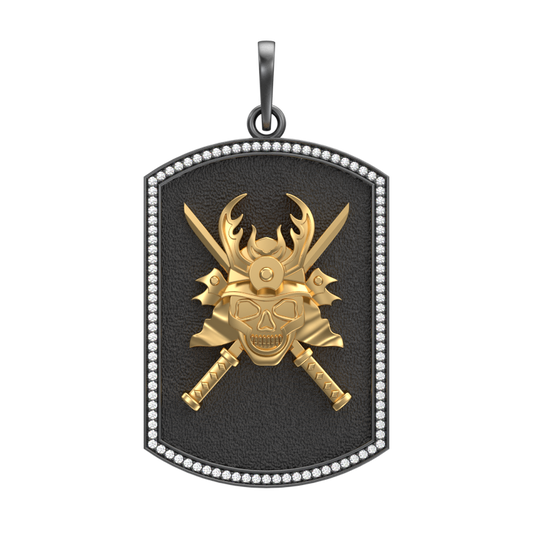 Skull King Luxe, Edgy Pendant with CZ Diamonds, 18kt Gold & Black Ruthenium Plating on Brass.