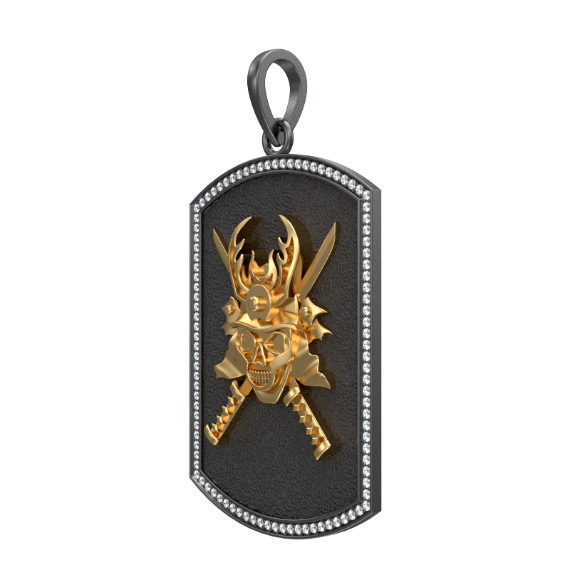 Skull King Luxe, Edgy Pendant with CZ Diamonds, 18kt Gold & Black Ruthenium Plating on Brass.