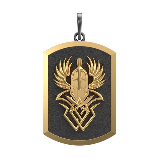 Warrior, Edgy Pendant with 18kt Gold & Black Ruthenium Plating on Brass.