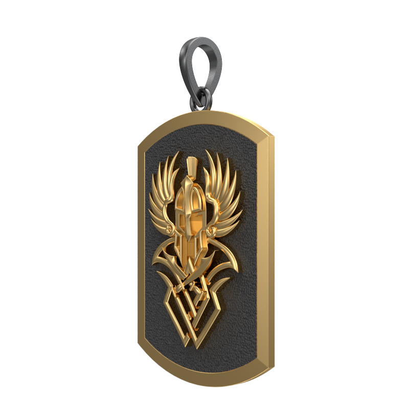 Warrior, Edgy Pendant with 18kt Gold & Black Ruthenium Plating on Brass.