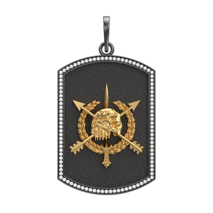 Pirate Luxe, Edgy Pendant with CZ Diamonds, 18kt Gold & Black Ruthenium Plating on Brass.