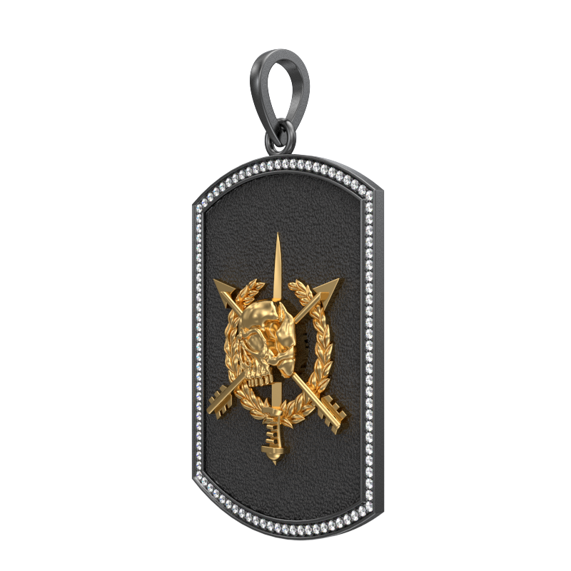 Pirate Luxe, Edgy Pendant with CZ Diamonds, 18kt Gold & Black Ruthenium Plating on Brass.