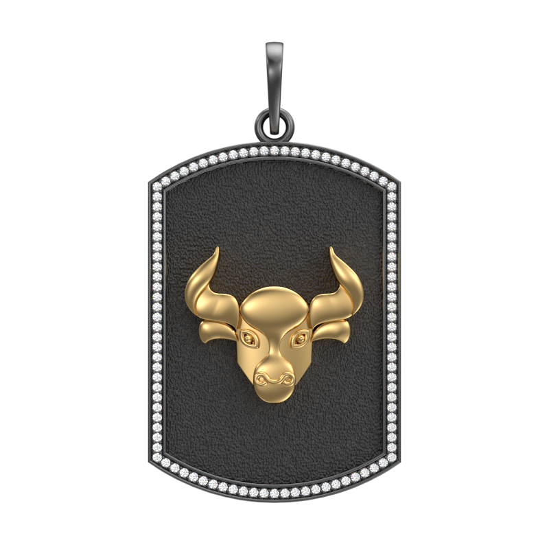 Taurus Zodiac Luxe, Constellation Pendant with CZ Diamonds, 18kt Gold & Black Ruthenium Plating on Brass.