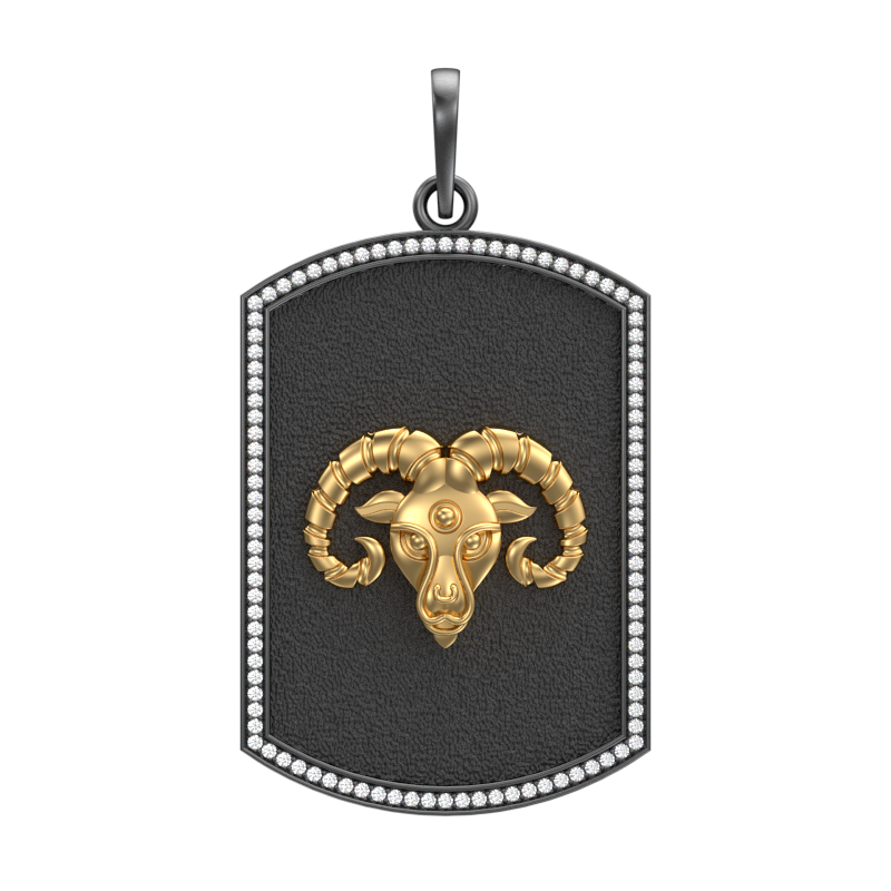 Aries Zodiac Luxe, Constellation Pendant with CZ Diamonds, 18kt Gold & Black Ruthenium Plating  on Brass.