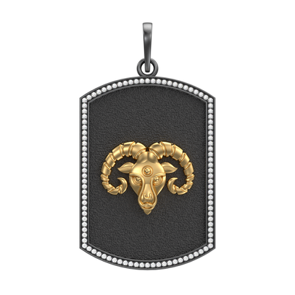 Aries Zodiac Luxe, Constellation Pendant with CZ Diamonds, 18kt Gold & Black Ruthenium Plating  on Brass.