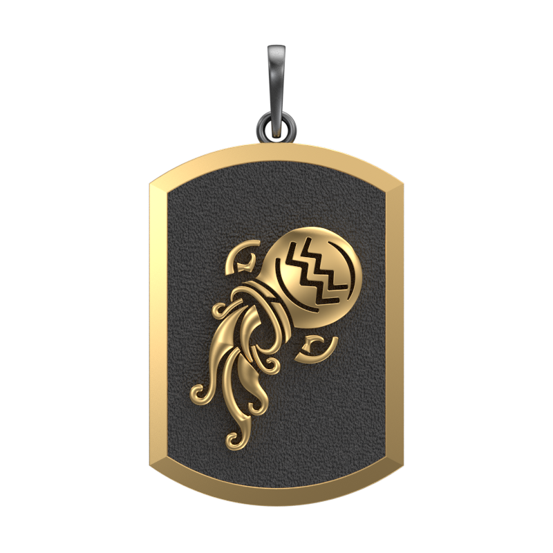 Aquarius Zodiac, Constellation Pendant with 18kt Gold & Black Ruthenium Plating on Brass.