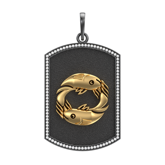Pisces Zodiac Luxe, Constellation Pendant with CZ Diamonds, 18kt Gold & Black Ruthenium Plating on Brass.