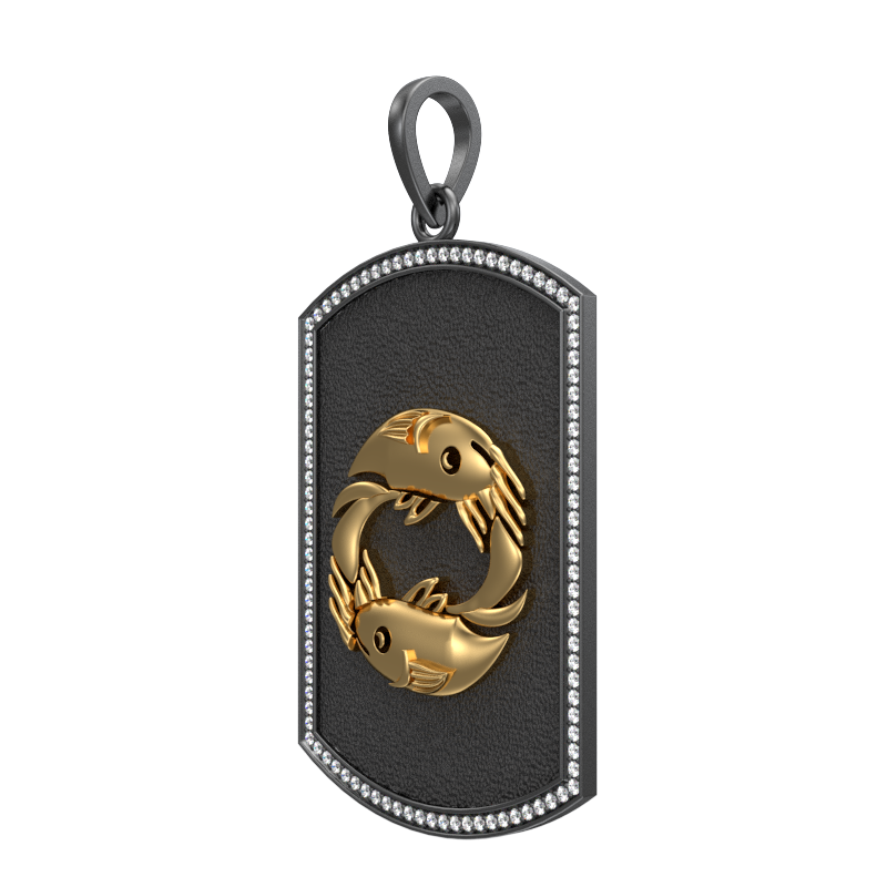 Pisces Zodiac Luxe, Constellation Pendant with CZ Diamonds, 18kt Gold & Black Ruthenium Plating on Brass.