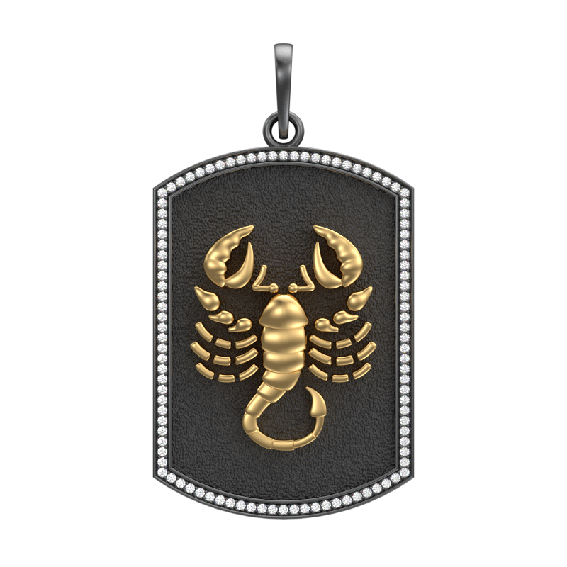 Scorpio Zodiac Luxe, Constellation Pendant with CZ Diamonds, 18kt Gold & Black Ruthenium Plating on Brass.