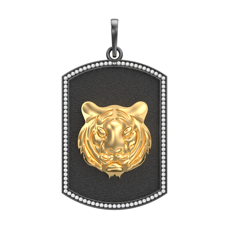 Tiger Luxe, Wild Pendant with CZ Diamonds, 18kt Gold & Black Ruthenium Plating on Brass.