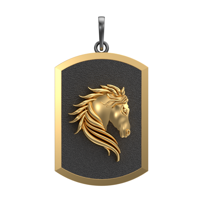 Horse, Wild Pendant with 18kt Gold & Black Ruthenium Plating on Brass.