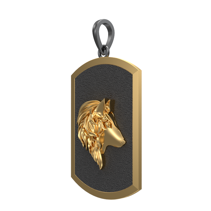 Wolf, Wild Pendant with 18kt Gold & Black Ruthenium Plating on Brass.