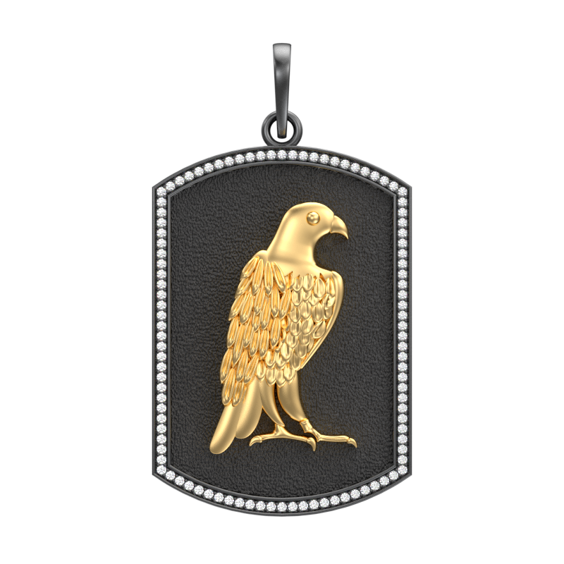Falcon Luxe, Wild Pendant with CZ Diamonds, 18kt Gold & Black Ruthenium Plating on Brass.