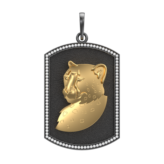 Leopard Luxe, Wild Pendant with CZ Diamonds, 18kt Gold & Black Ruthenium Plating on Brass.