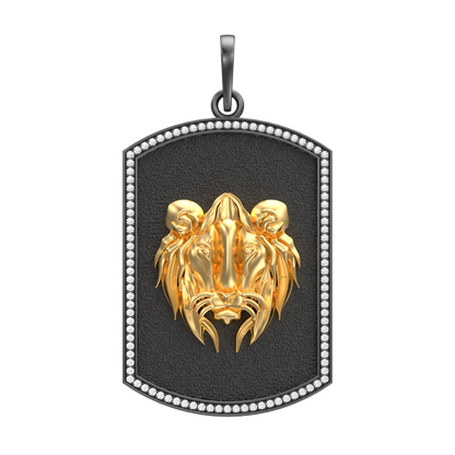 Lion Luxe, Wild Pendant with CZ Diamonds, 18kt Gold & Black Ruthenium Plating on Brass.