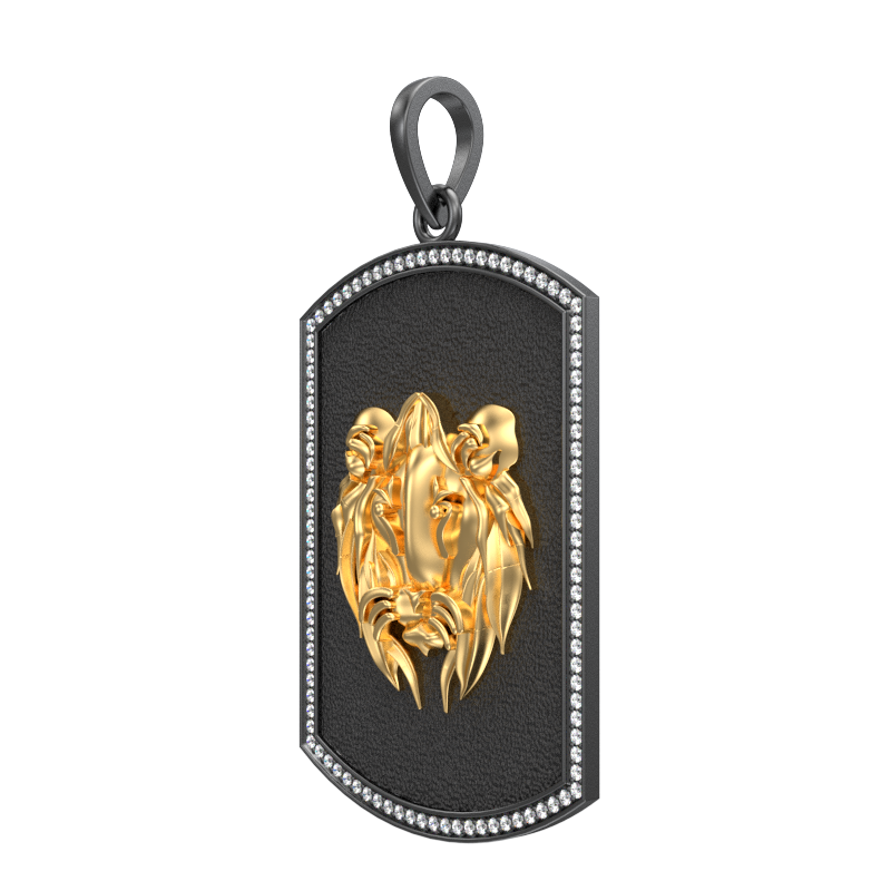 Lion Luxe, Wild Pendant with CZ Diamonds, 18kt Gold & Black Ruthenium Plating on Brass.