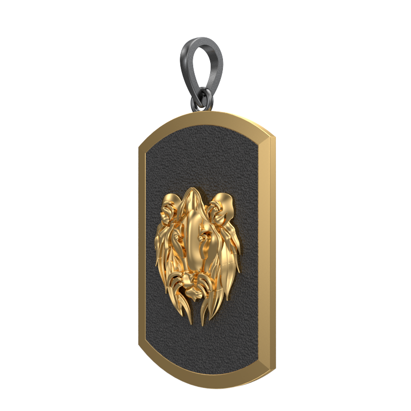 Lion, Wild Pendant with 18kt Gold & Black Ruthenium Plating on Brass.