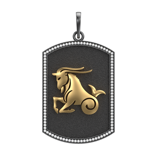Capricorn Zodiac Luxe, Constellation Pendant with CZ Diamonds, 18kt Gold & Black Ruthenium Plating on Brass.