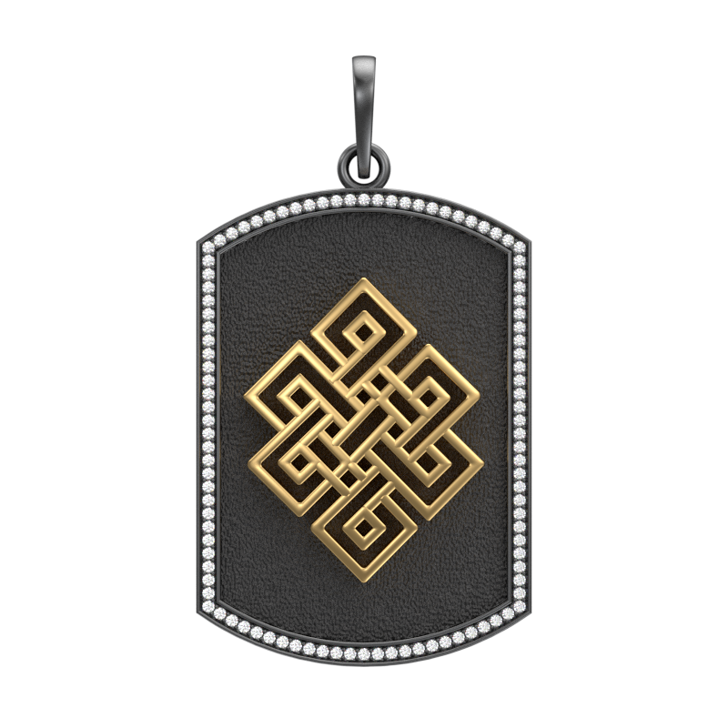 Infinity Luxe, Spiritual Pendant with CZ Diamonds, 18kt Gold & Black Ruthenium Plating on Brass.