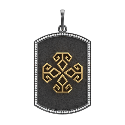 Power Luxe, Spiritual Pendant with CZ Diamonds, 18kt Gold & Black Ruthenium Plating on Brass.