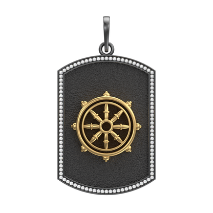 Dharma Luxe, Spiritual Pendant with CZ Diamonds, 18kt Gold & Black Ruthenium Plating on Brass.