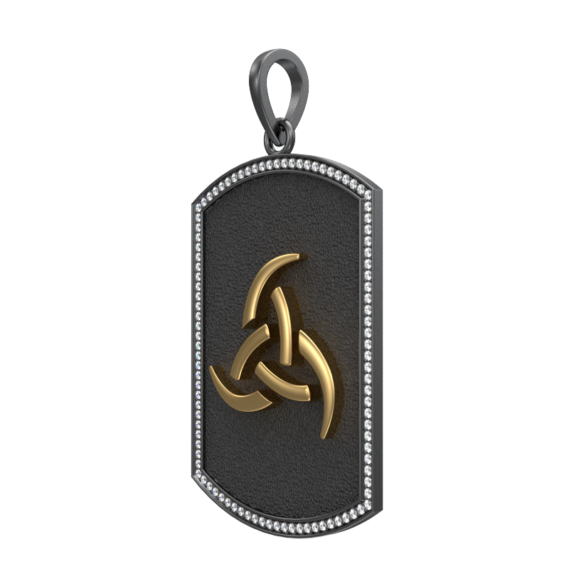 Odin Luxe, Spiritual Pendant with CZ Diamonds, 18kt Gold & Black Ruthenium Plating on Brass.