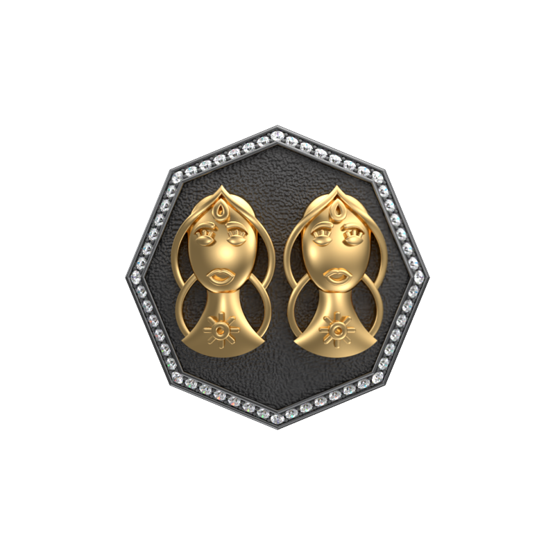 Gemini Zodiac Luxe, Constellation Cufflink Set with CZ Diamonds, 18kt Gold & Black Ruthenium Plating on Brass