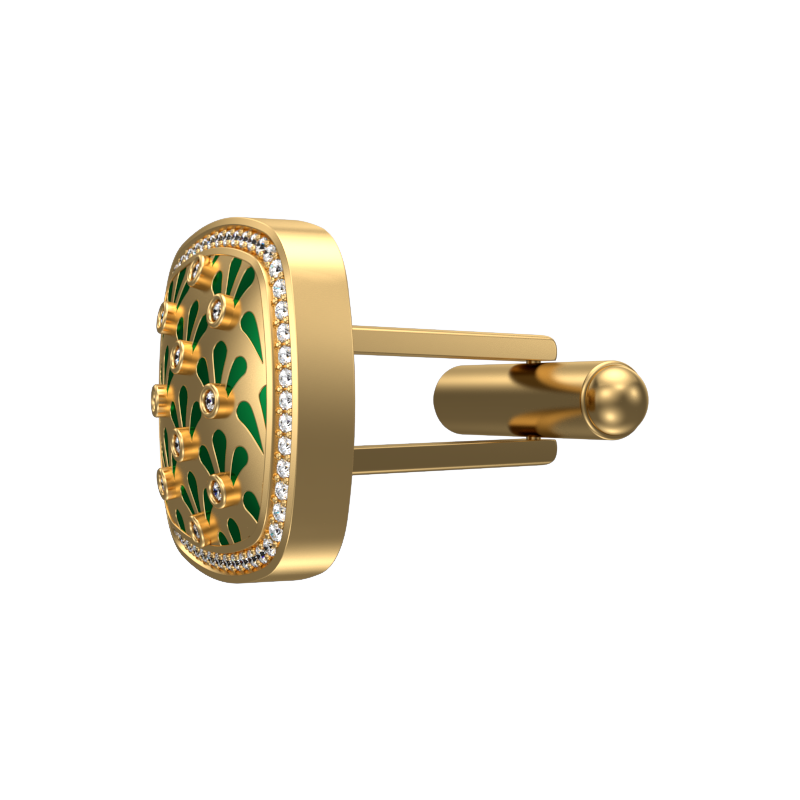 Bloom Luxe, Classic Cufflink Set with CZ Diamonds, 18kt Gold Plating and Enamel on Brass.